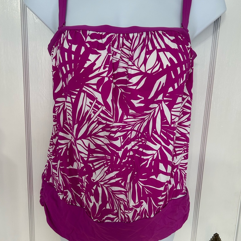 Swimsuits for All Women's Pink Tropical Leaf Tankini adjustable Straps Size 16